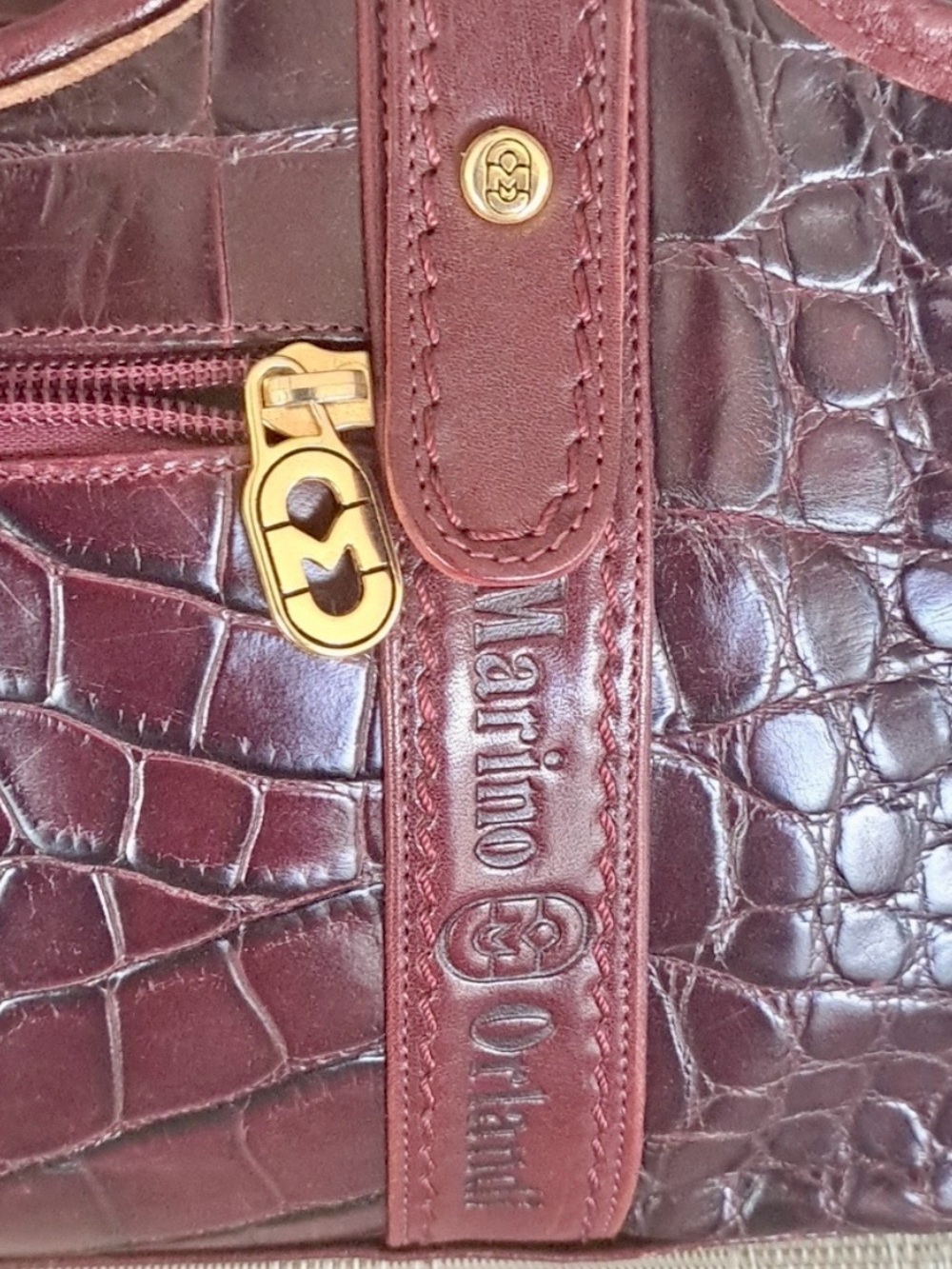 Vintage Marino Orlandi Cabernet Croc-Embossed Leather Shoulder Bag